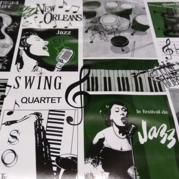 Jazz Club Green Vinyl Oilcloth Tablecloth