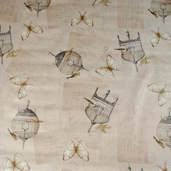 Birdcage and Butterfly Taupe Vinyl Oilcloth Tablecloth