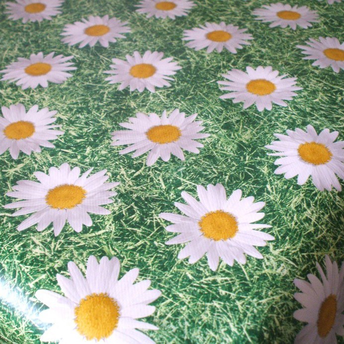 Blooming Daisies on Grass Vinyl Tablecloth