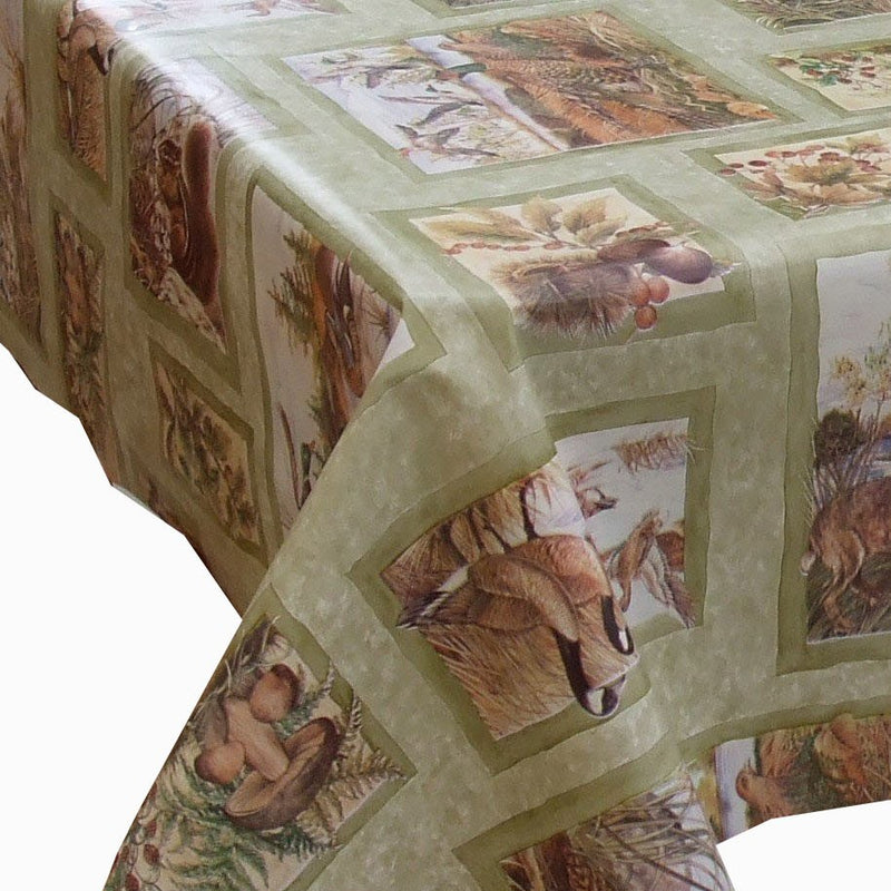 Wildlife Green Vinyl Oilcloth Tablecloth