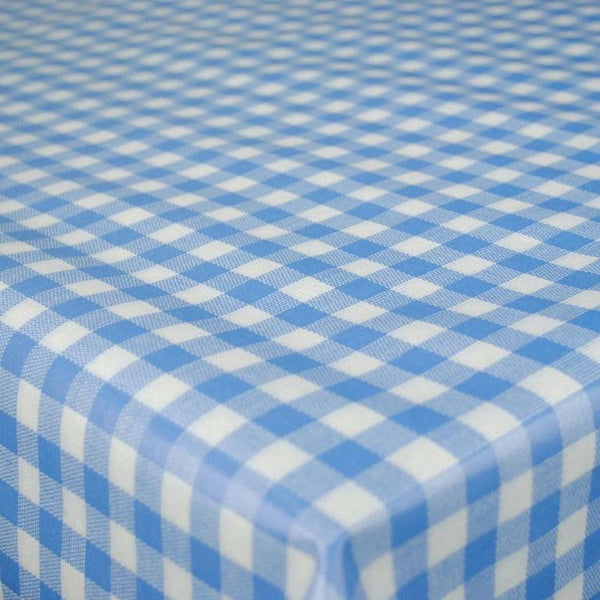 Blue & White Bistro Check Vinyl Oilcloth Tablecloth