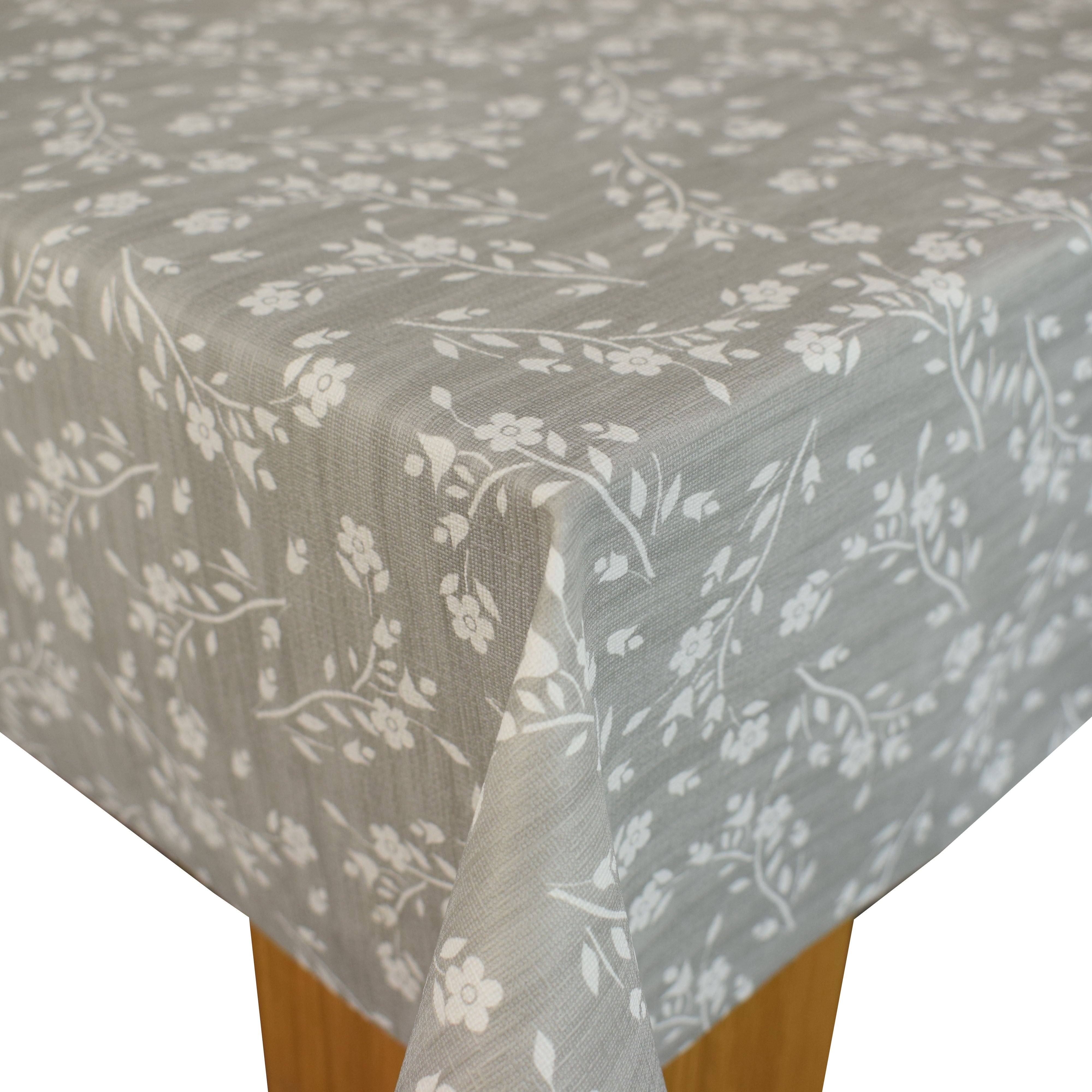 Floral Grey Flowers Vinyl Oilcloth Tablecloth Wipe Clean Tablecloths Table Protector Direct