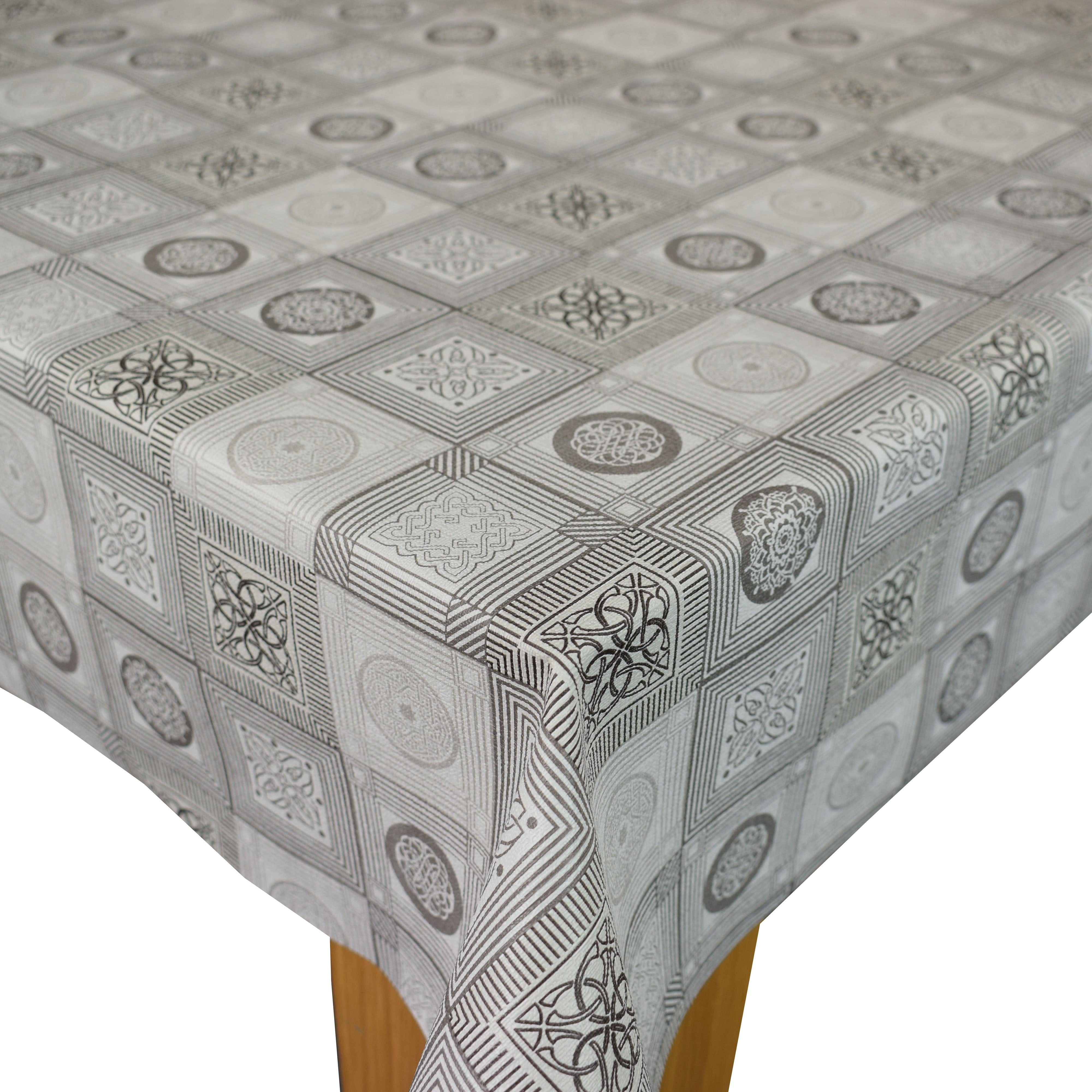 Celtic Geometric Grey Vinyl Oilcloth Tablecloth Wipe Clean