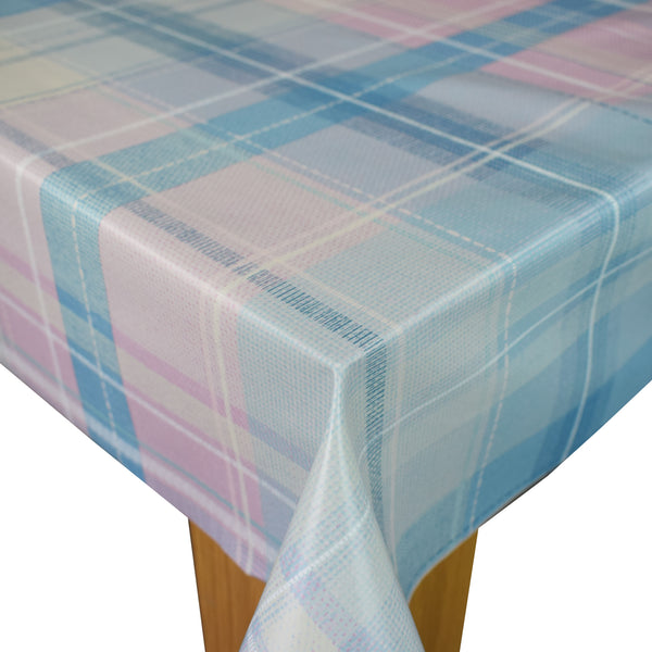 Pink and Blue Tartan Check Vinyl Oilcloth Tablecloth