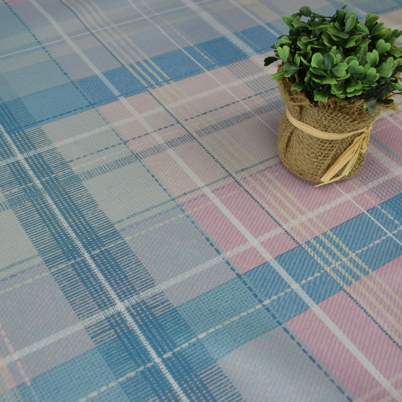 Pink and Blue Tartan Check Vinyl Oilcloth Tablecloth
