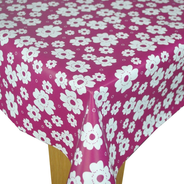 Polly Flowers Fuschia Vinyl Oilcloth Tablecloth