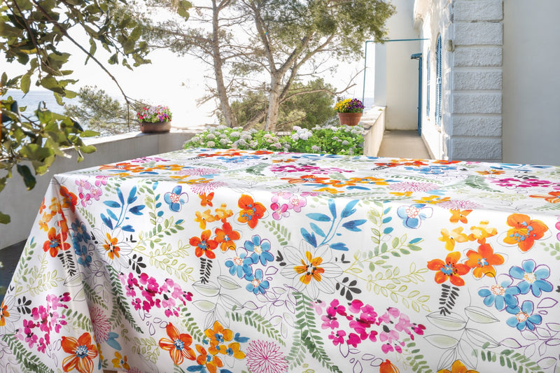 Tropical Flowers Bright Vinyl Tablecloth