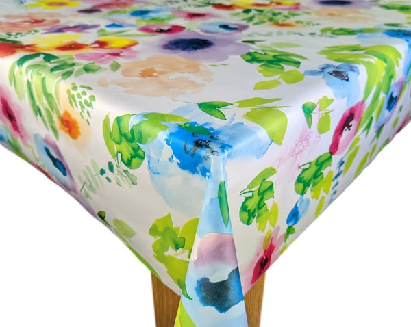 Bright Floral Garden Flowers Vinyl Tablecloth