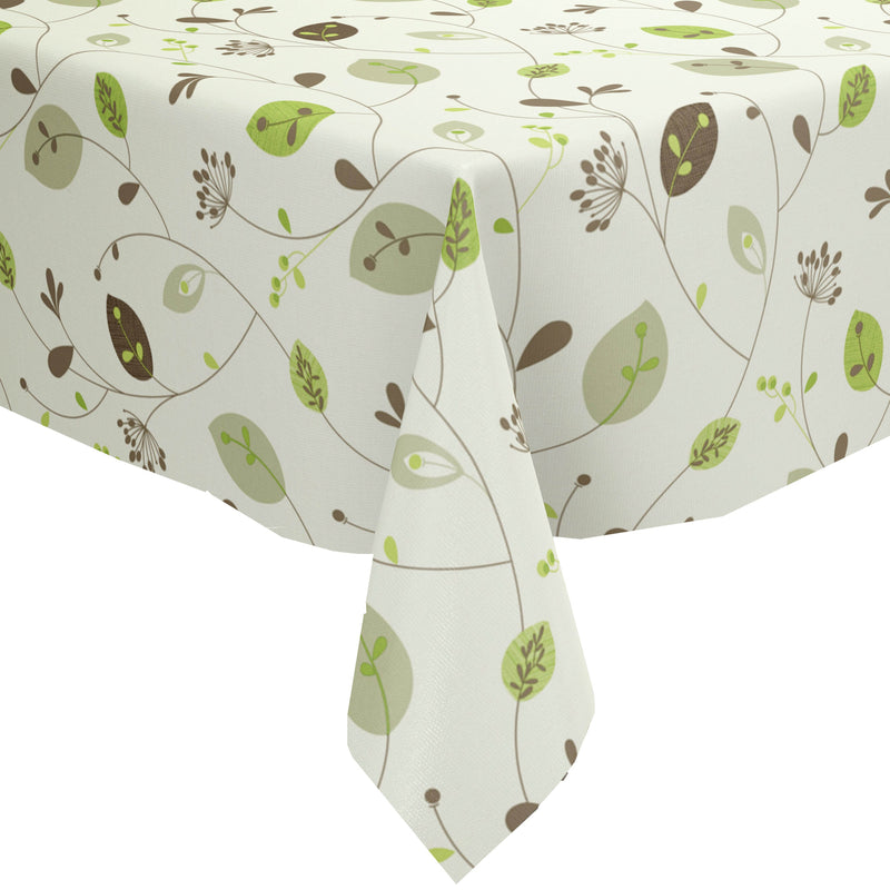 Leaves and Stems on Natural Vinyl Oilcloth Tablecloth