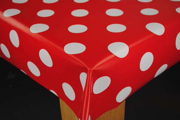 Red Hot Spot Polka Dot Vinyl Tablecloth Full Roll 20 Metres x 140cm