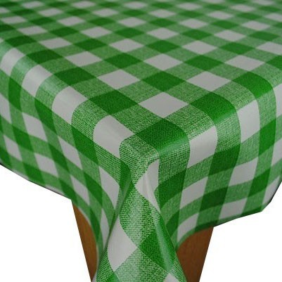 Green Gingham Classic Check PVC Vinyl Wipe Clean Tablecloth 140cm x 140cm Warehouse Clearance