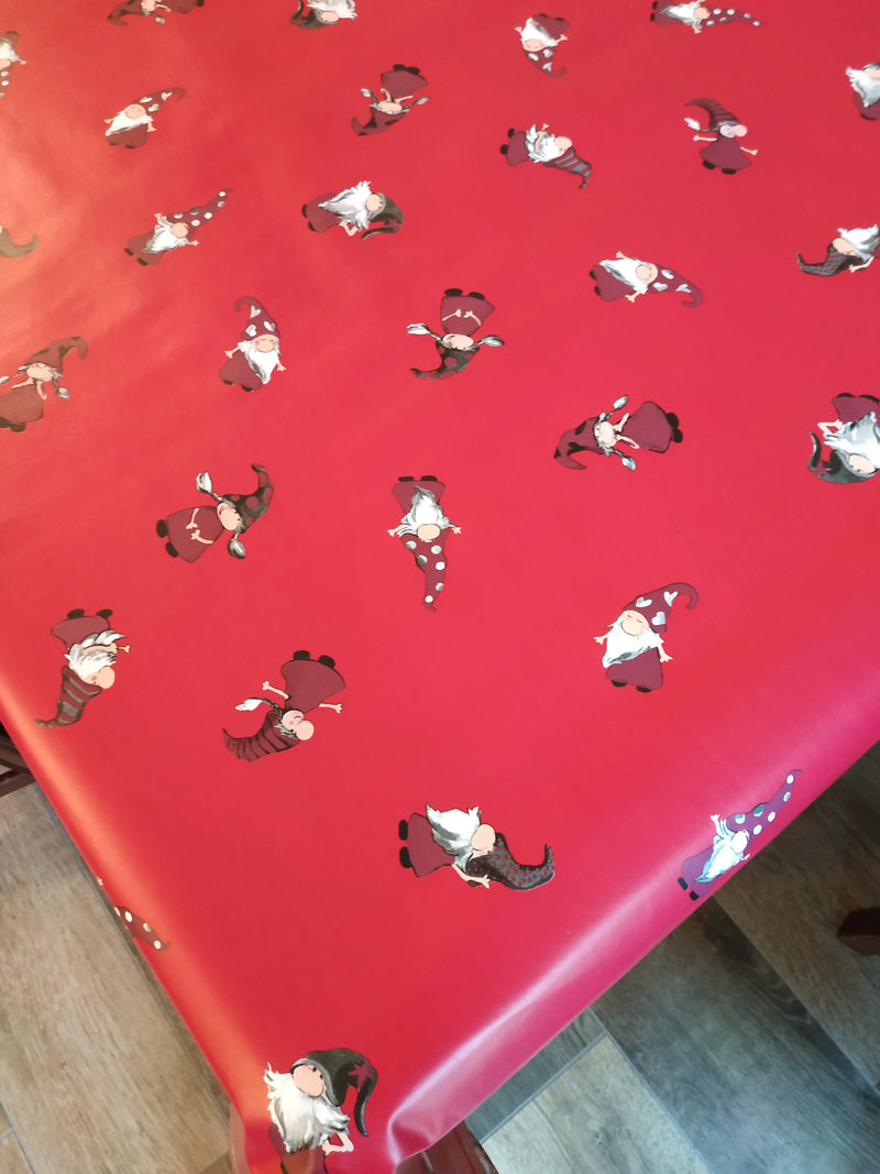 Christmas Santas Helpers Red Vinyl Oilcloth Tablecloth