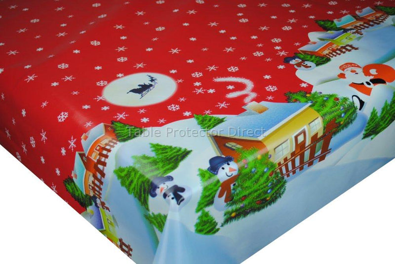 Red Snowflake Christmas Border PVC Vinyl Tablecloth 20 Metres