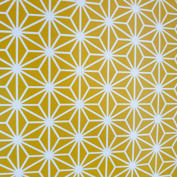 Square PVC Tablecloth Yellow Ochre Geometric Maisie Oilcloth 140cm x 140cm