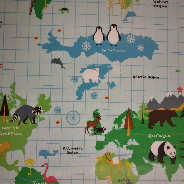 Round PVC Tablecloth Childrens World Map Oilcloth 132cm