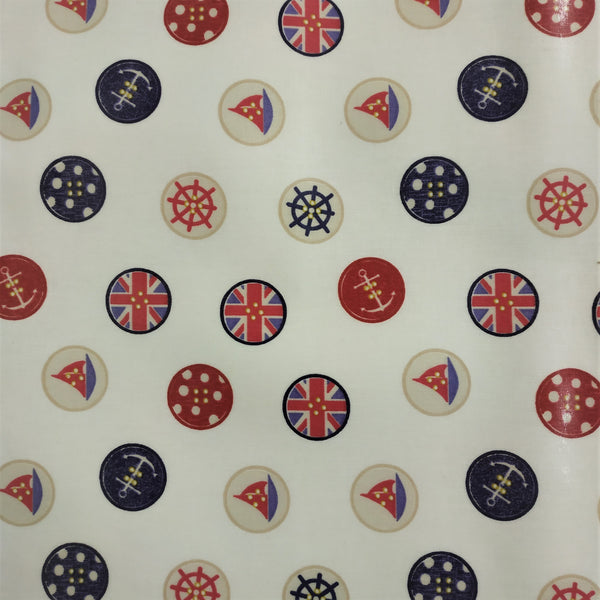 Round PVC Tablecloth Nautical Buttons Oilcloth 132cm