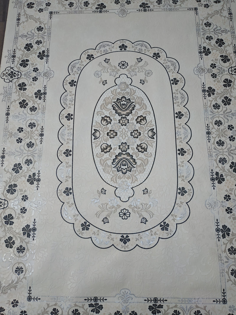 Floral Grey Black Silver  Border  Tablecloth Panel PVC Vinyl Wipe Clean 120cm x 155cm Warehouse Clearance Sample