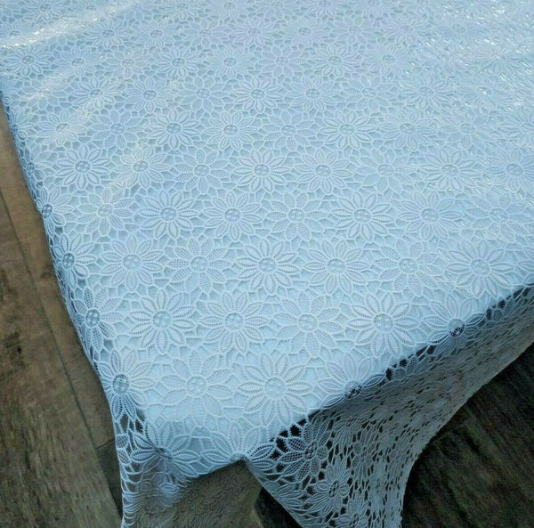 Daisy Floral White PVC Lace Vinyl Oilcloth Tablecloth