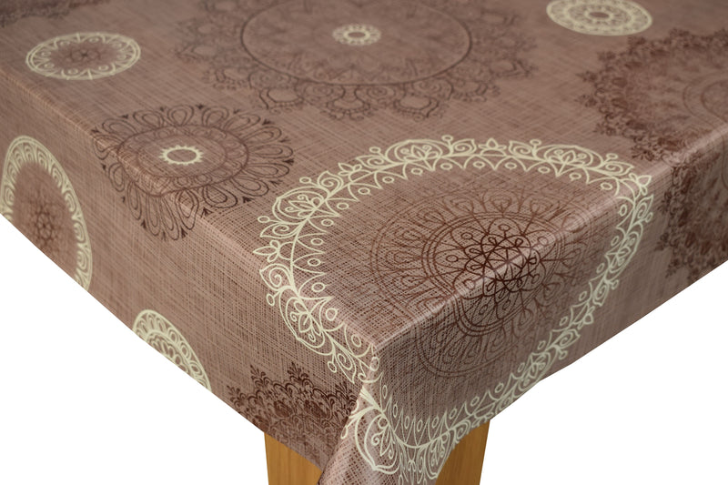 Mandala Coffee Vinyl Oilcloth Tablecloth