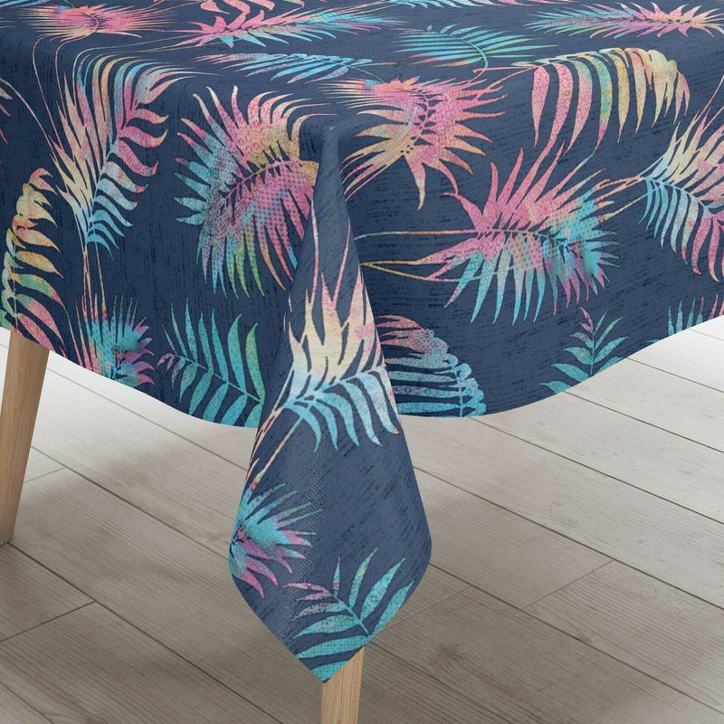 Jungle Leaves Navy Blue Multi Vinyl Oilcloth Tablecloth