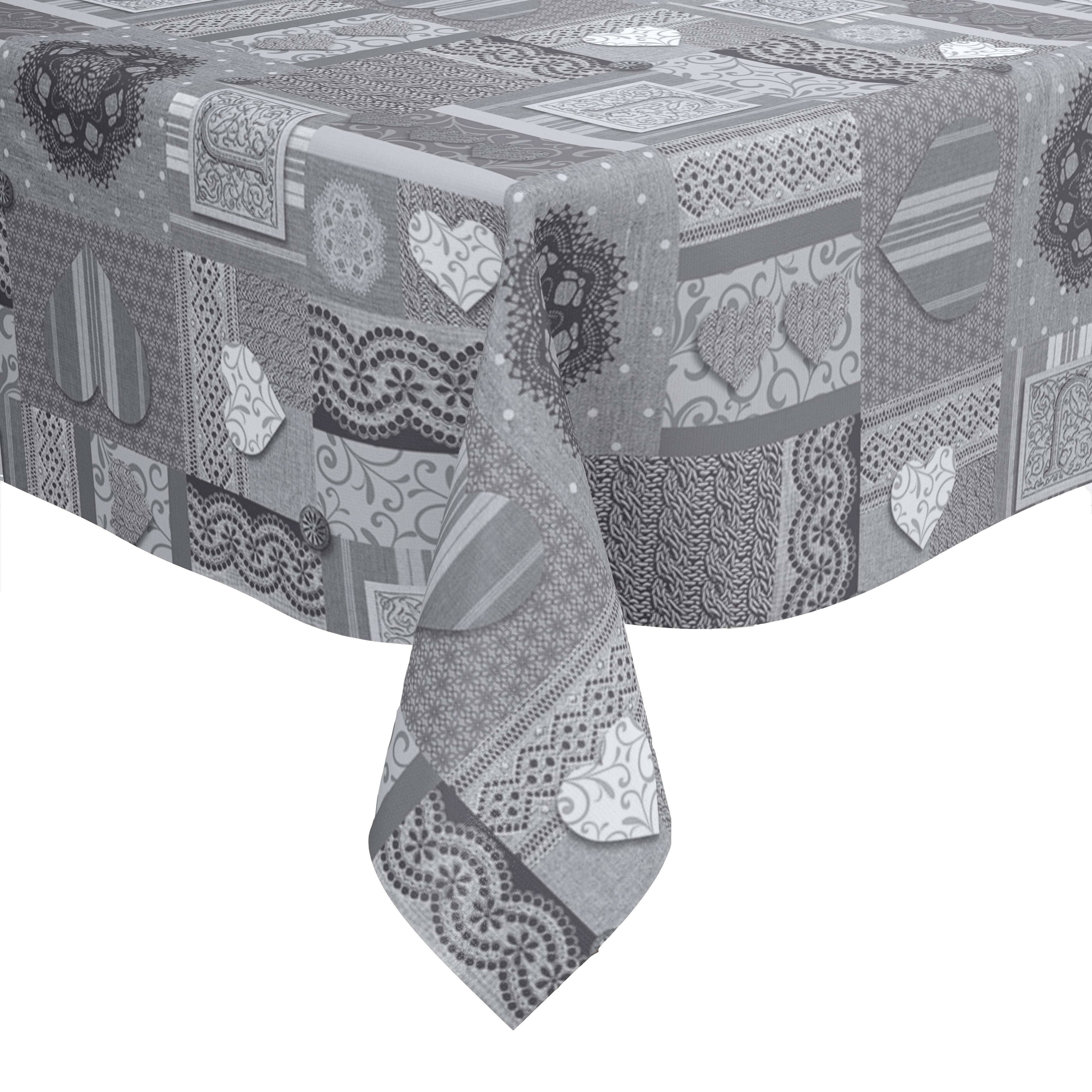 grey hearts Vinyl Oilcloth Tablecloth Wipe Clean Tablecloths Table