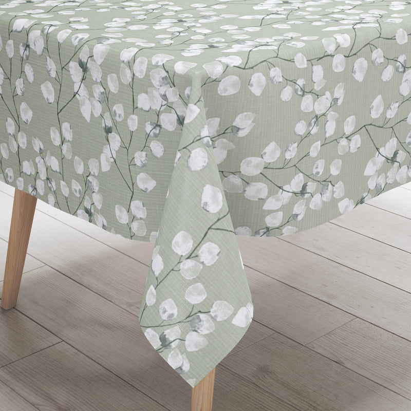 Honesty Floral Sage Green Tex Vinyl Oilcloth Tablecloth