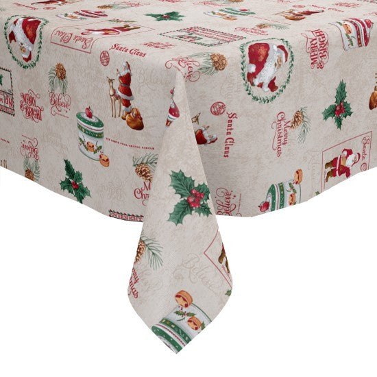 Christmas Santa Claus Cream Vinyl Oilcloth Tablecloth