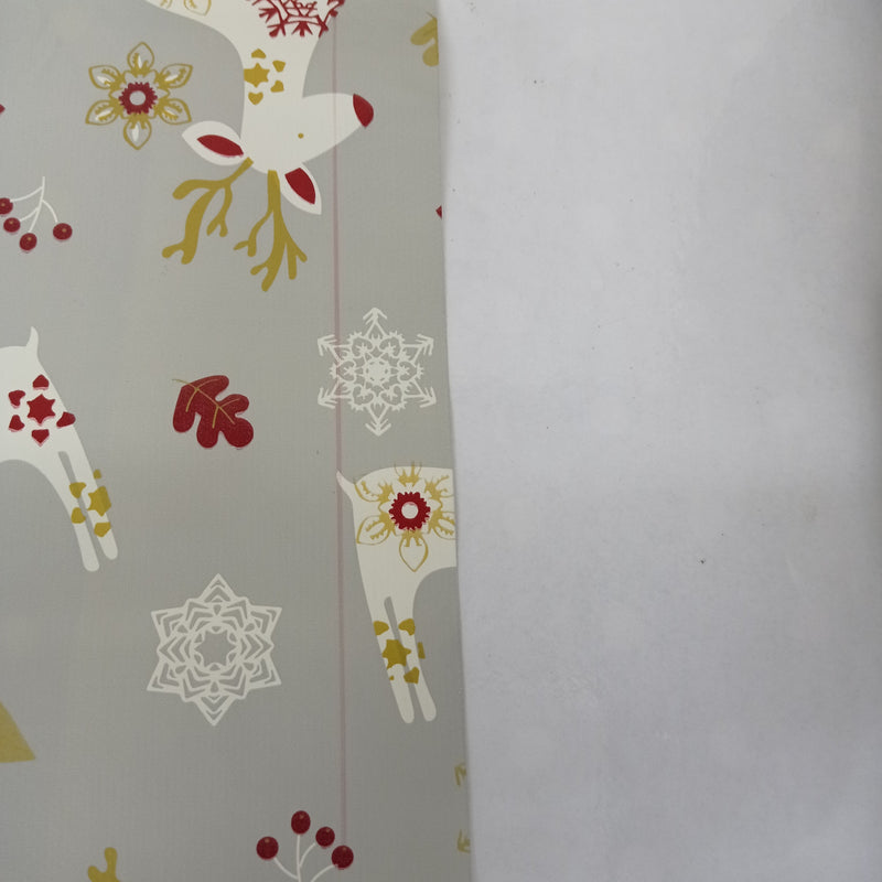 Christmas Scandi Reindeer Grey PVC Vinyl Wipe Clean Tablecloth 200cm x 140cm Clearance Slight Print Fault