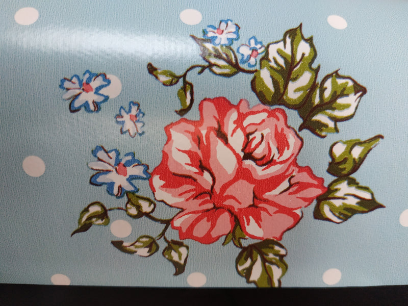Dotty Rose Sky Blue  PVC Vinyl Tablecloth 20 Metres x 140cm