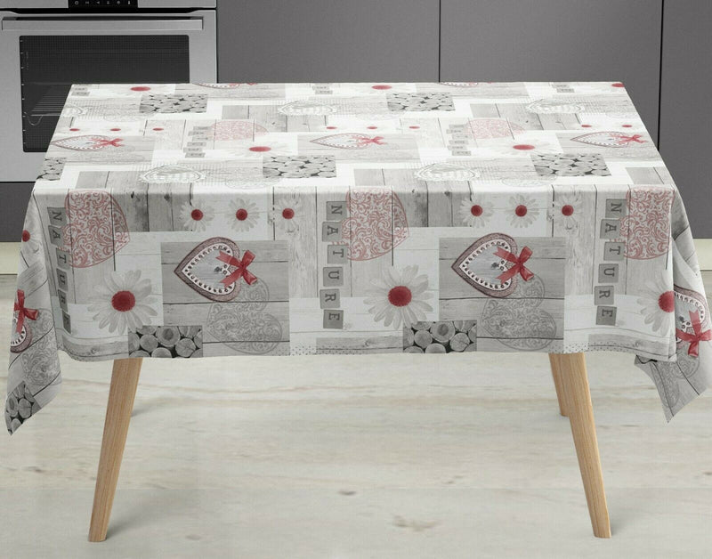 Love Nature Red and  Grey  PVC Vinyl Wipe Clean Tablecloth
