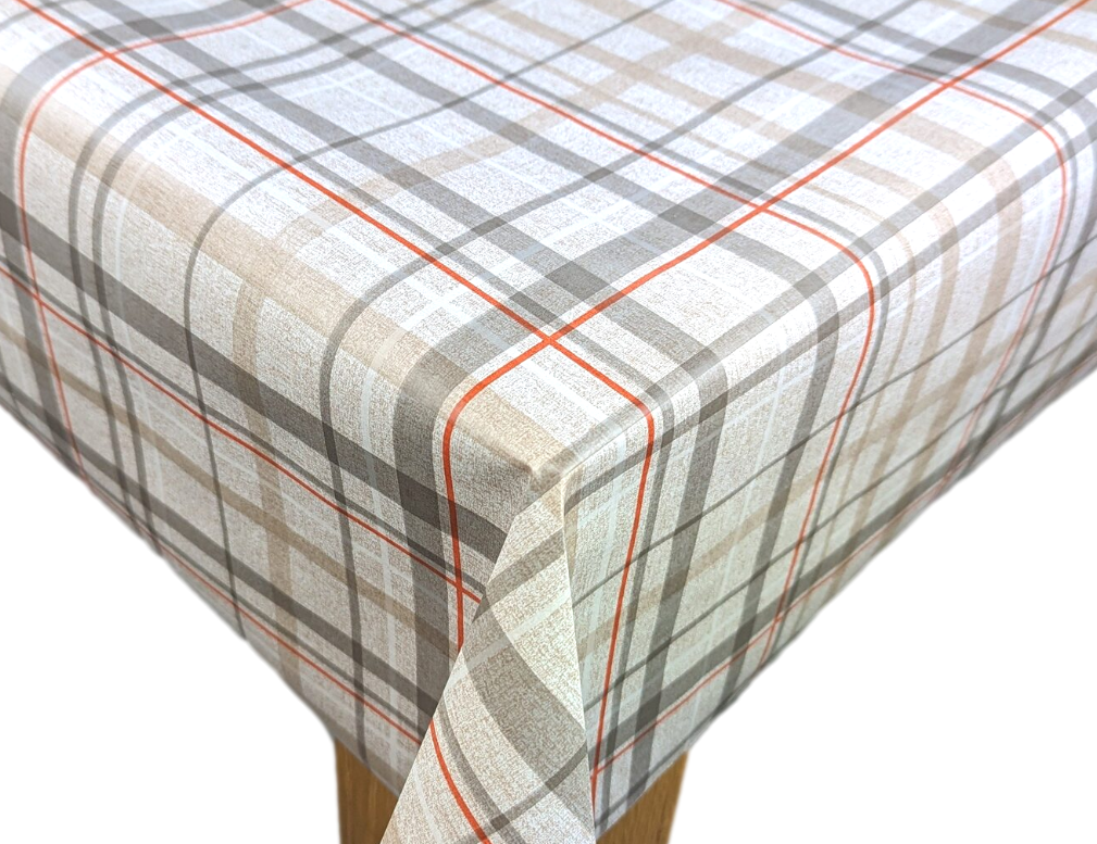 Beige Natural Check Vinyl Oilcloth Tablecloth Wipe Clean Tablecloths