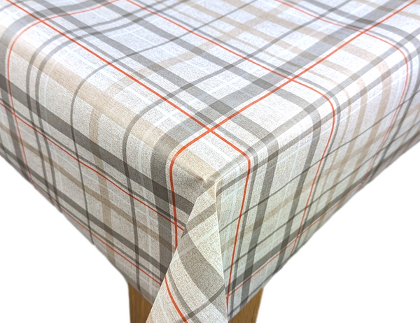 Beige Natural Check Vinyl Oilcloth Tablecloth