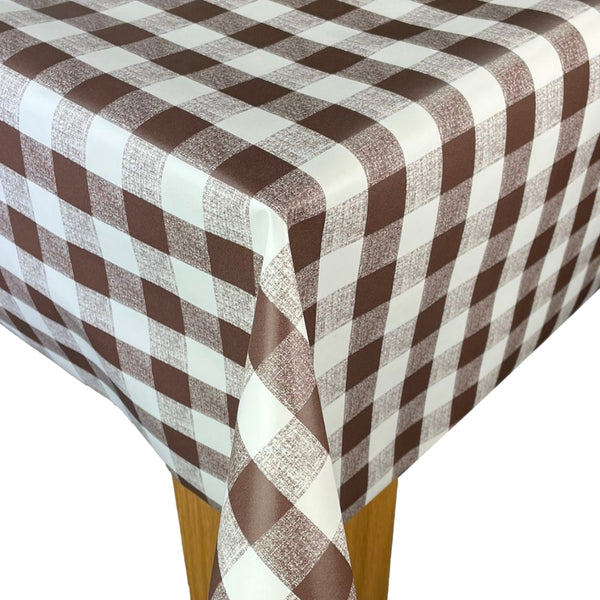 Brown  Gingham Check Vinyl Oilcloth Tablecloth