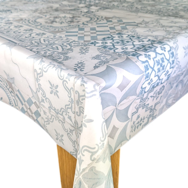 Grey and Mineral Tiles Vinyl Oilcloth Tablecloth