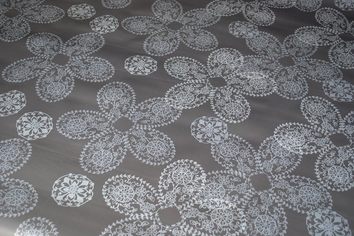 Gunmetal Lace PVC Vinyl Wipe Clean Tablecloth ROUND 138cm Warehouse Cl