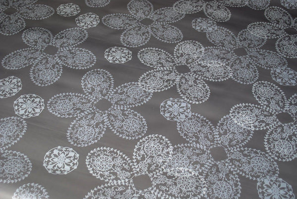 Gunmetal Lace PVC Vinyl Wipe Clean Tablecloth ROUND 138cm Warehouse Clearance