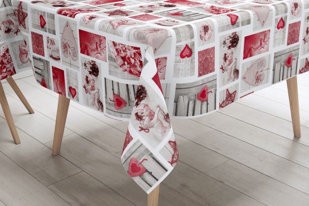 Red and Grey Christmas Wood Effect PVC Vinyl Tablecloth 20 Metres x 140cm