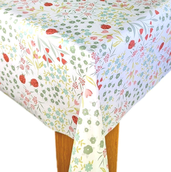 Ladybird Floral Flowers Vinyl Tablecloth