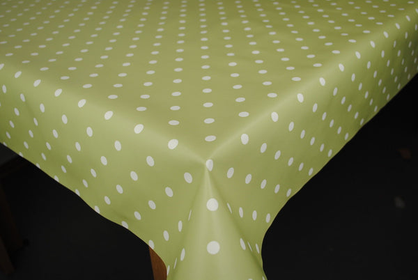 Sage Green Polka Dot vinyl tablecloth 300cm x 140cm Warehouse Clearance
