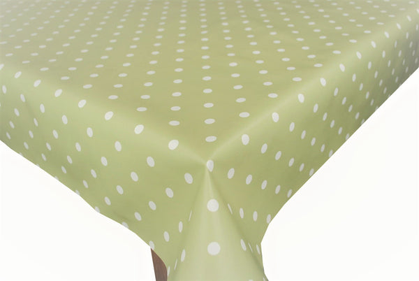 Sage Green Polka Dot Wider Width PVC Extra Wide Vinyl Oilcloth Tablecloth 180cm wide