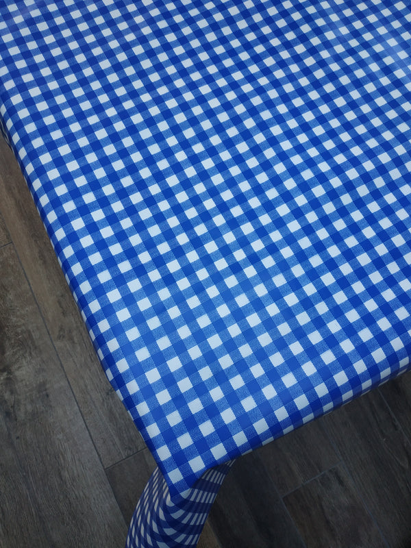 Bistro Check Royal Blue Vinyl Oilcloth Tablecloth