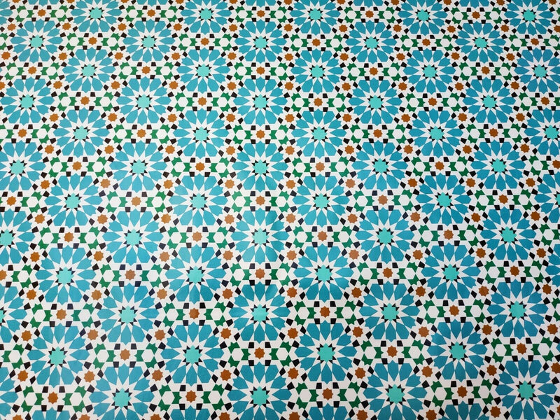 Azure Flower Geometric Pattern Vinyl Tablecloth