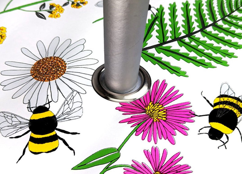Busy Bee Meadow Bright Parasol Hole Wipe Clean Tablecloth Vinyl PVC Round 138cm
