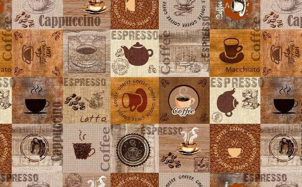 Coffee Squares Vinyl Oilcloth Tablecloth