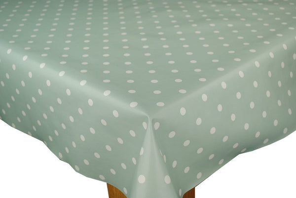 Duck Egg Green Polka Dot Vinyl Oilcloth Tablecloth