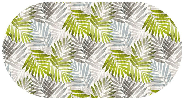 Oval Wipe Clean Tablecloth Vinyl PVC 180cm x 140cm Exotic Palm Leaves Grey and Green