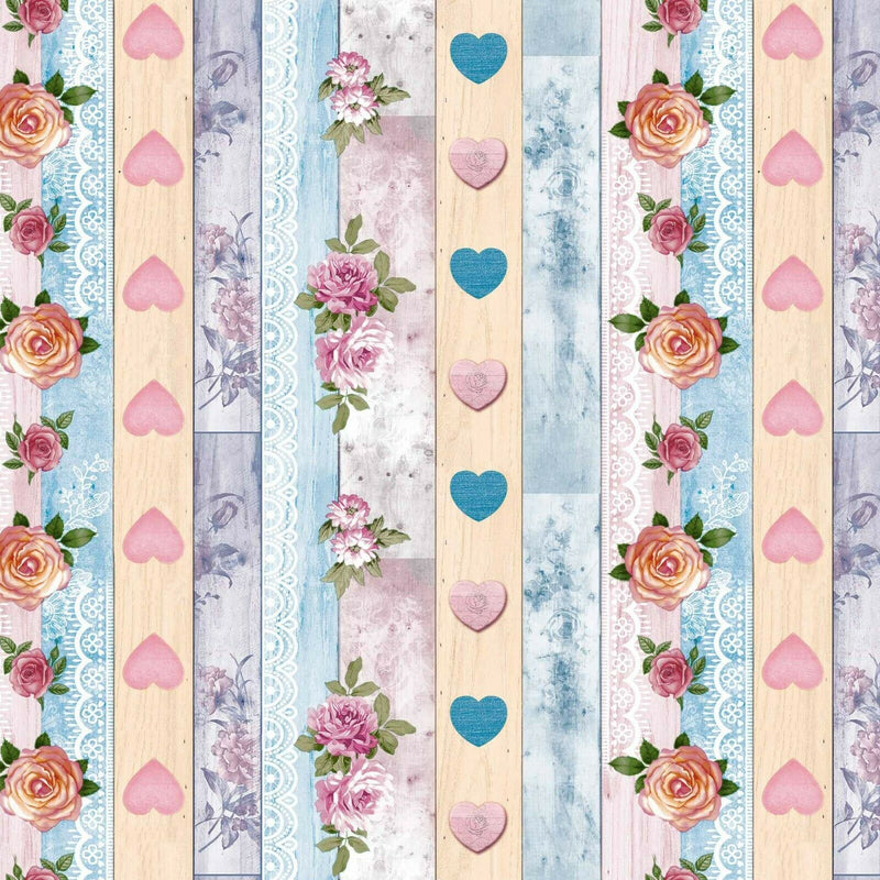 Floral Pastel Heart Stripes Vinyl Oilcloth Tablecloth