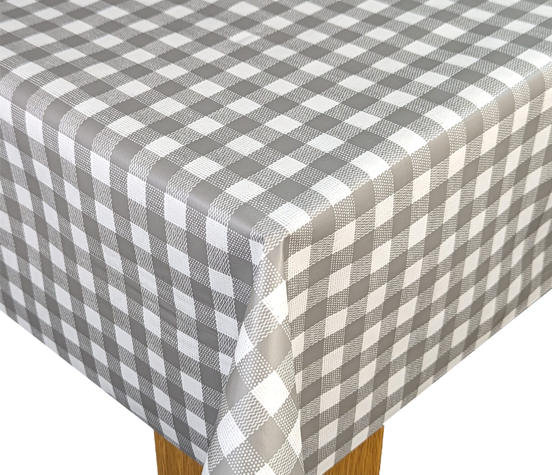 Bistro Check Grey Vinyl Oilcloth Tablecloth Vinyl Oilcloth Tablecloth Wipe Clean Tablecloths