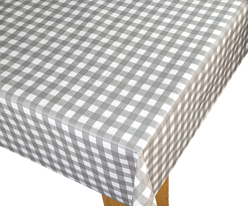 Bistro Check Grey Vinyl Oilcloth Tablecloth