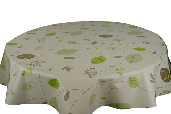 Extra Wide 160cm Round Wipe Clean Tablecloth Vinyl PVC Leaves and Stems Natural